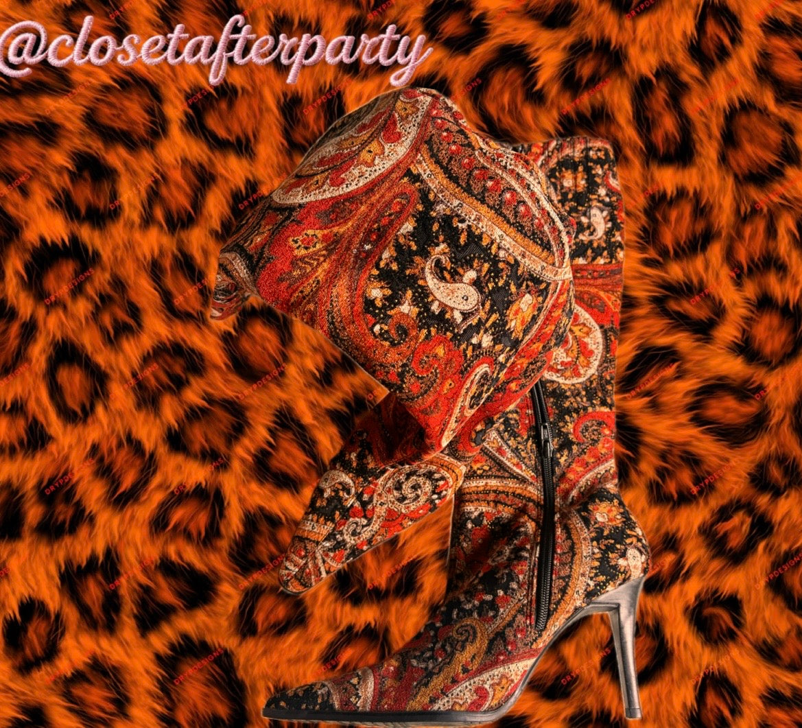 RARE Diba Type Paisley Velvet Knee High Boots