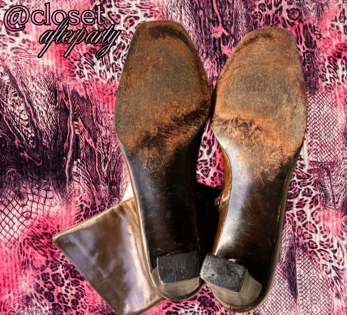 Vintage Flavia Ayres Two-tone Calf High Leather Boots.