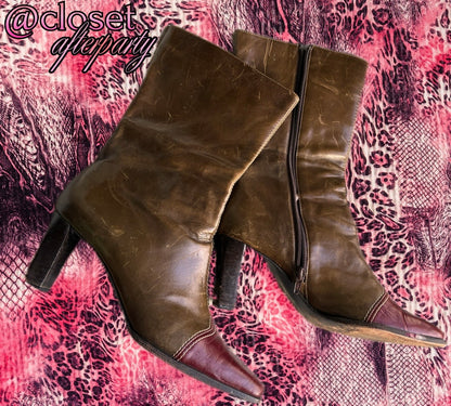 Vintage Flavia Ayres Two-tone Calf High Leather Boots.
