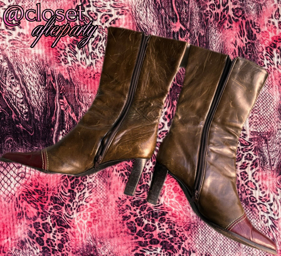 Vintage Flavia Ayres Two-tone Calf High Leather Boots.