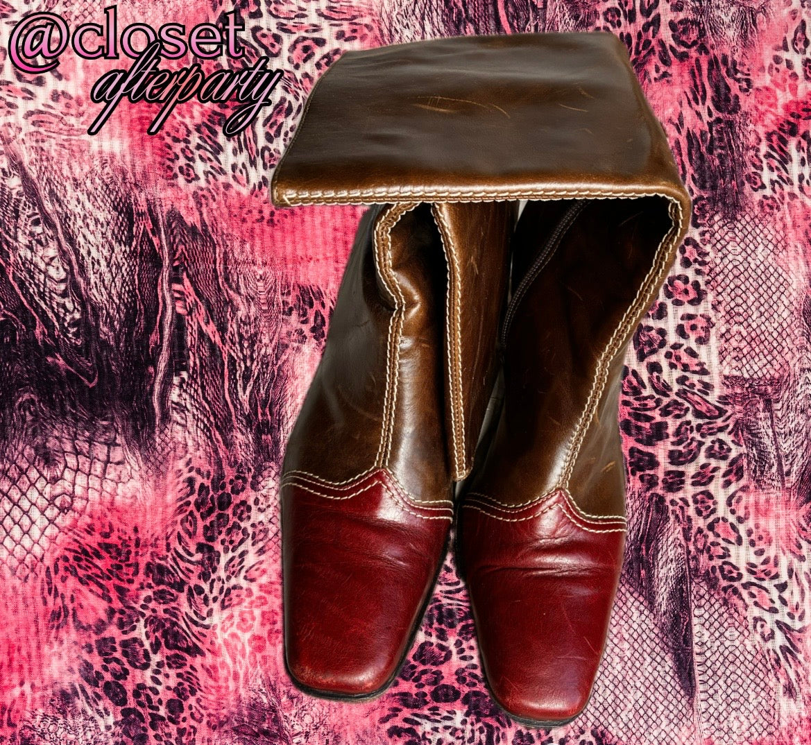 Vintage Flavia Ayres Two-tone Calf High Leather Boots.