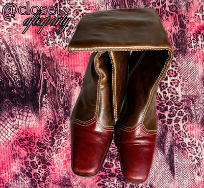 Vintage Flavia Ayres Two-tone Calf High Leather Boots.